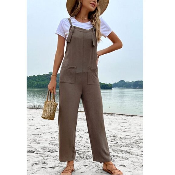 New Straight Leg Jumpsuit with Pockets - Picture 1 of 3